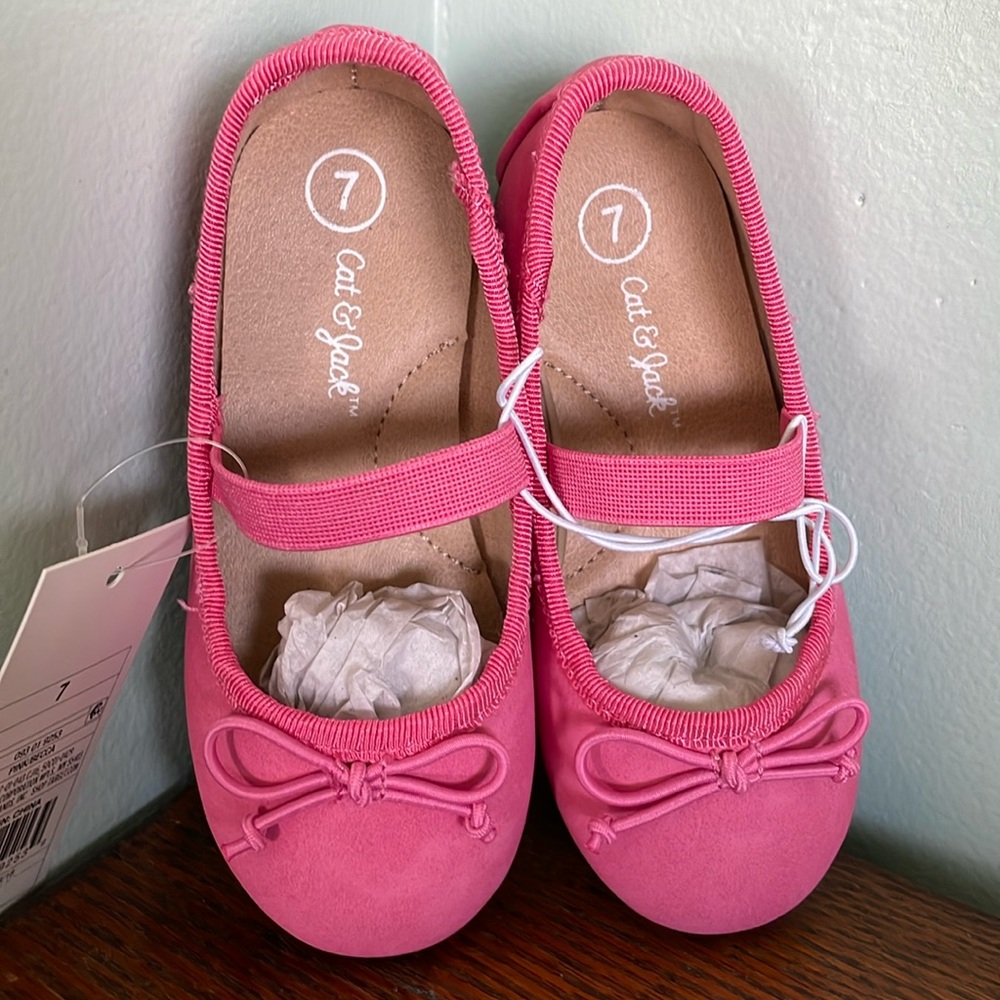 NWT Cat & Jack pink ballet flat little girls dress shoes, size 7